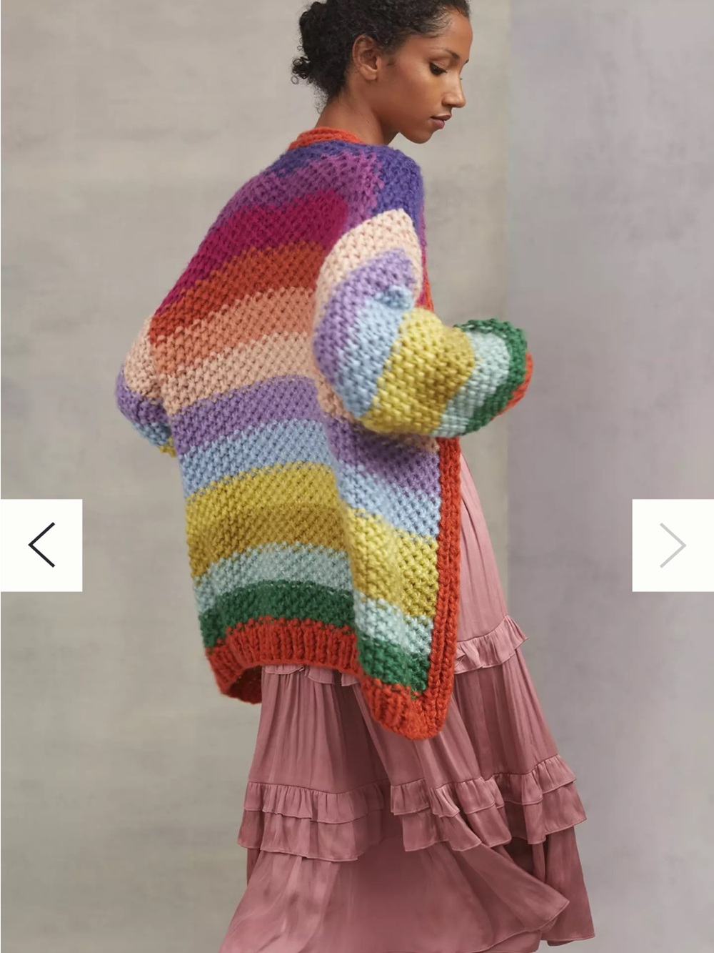 Multicolor Chunky Knit Women's Cardigan Sweater Rainbow Burnt Orange XS S Retro - Picture 2 of 11